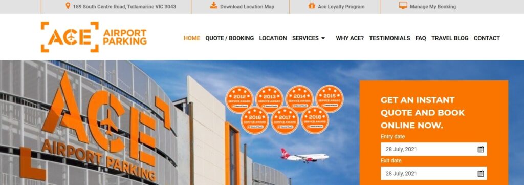 Ace Airport Parking's Website Screen Shot