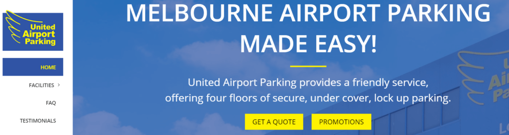 United Airport Parking Melbourne's Webstie Screen Shot