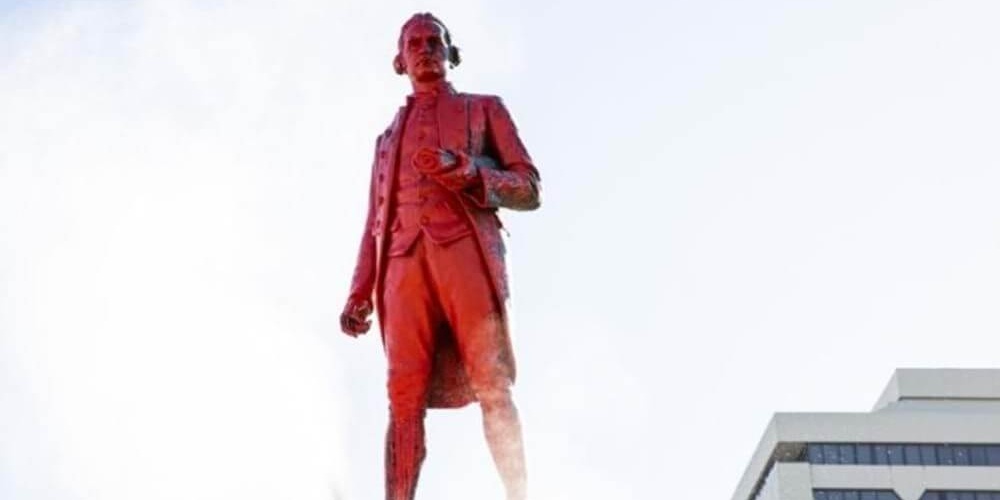 In Melbourne, the Captain Cook statue has been vandalized